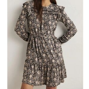 Boden: Women's 6 Trim detail Brown & Black Knee length Long Sleeve Jersey Dress